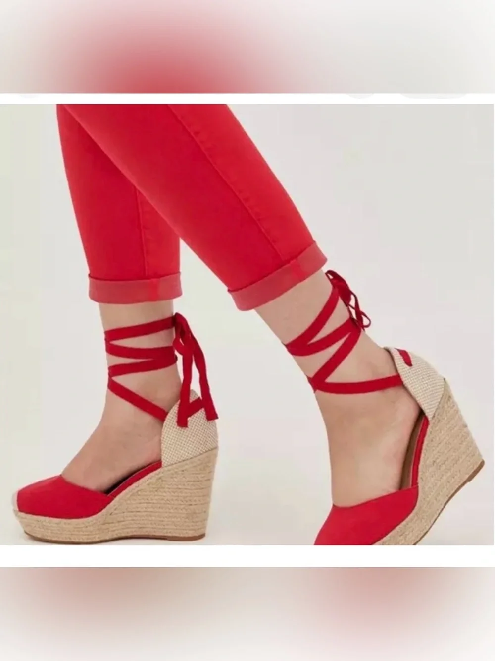 Torrid Red Espadrille Platform Canvas Wedge